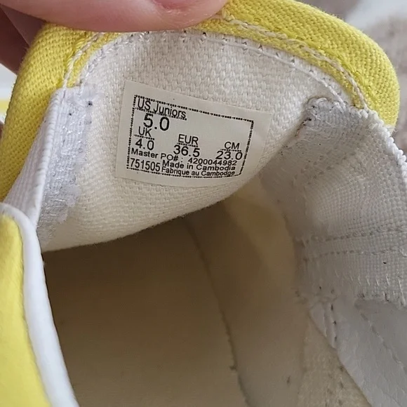 VANS White/Yellow Checkerboard Slip-on Sneakers Size 5 - Picture 7 of 8